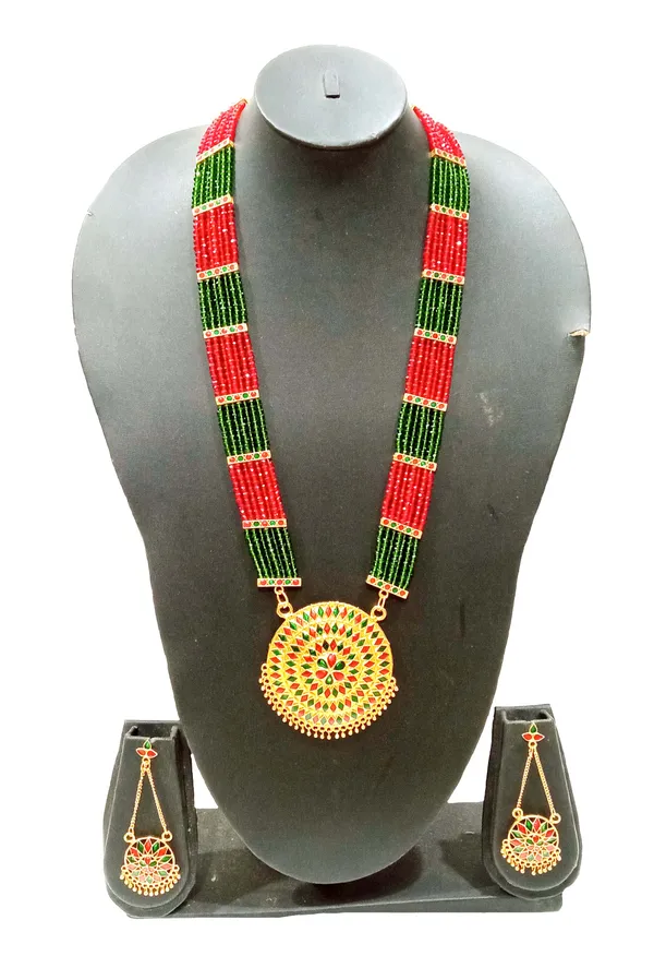Assamese_Traditional_Gold_Plated_Red_Green_Meenakari_Japi_Tassel_Jewellery_Set_For_Women