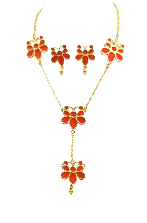 Copper_Based_Assamese_Traditional_Copper_Based_Red_Meenakari_Butterfly_Jewellery_Set
