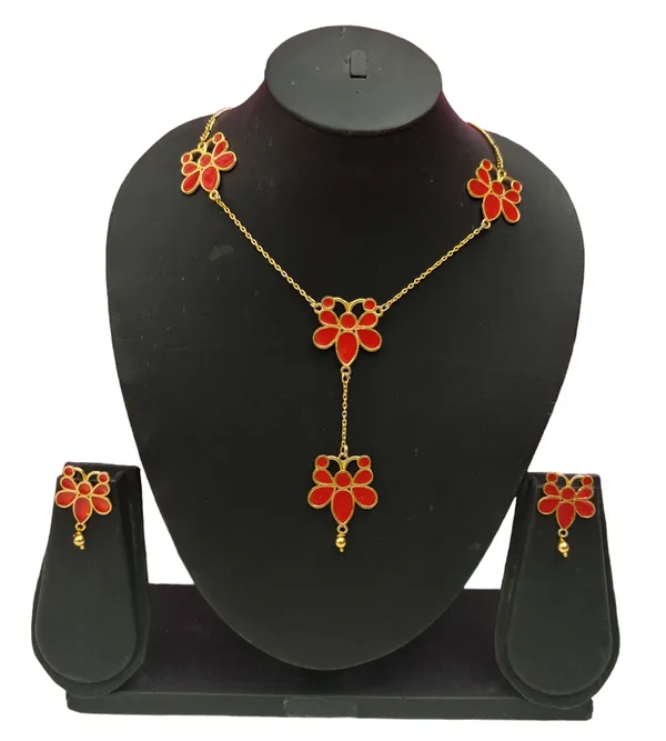 Copper_Based_Assamese_Traditional_Copper_Based_Red_Meenakari_Butterfly_Jewellery_Set
