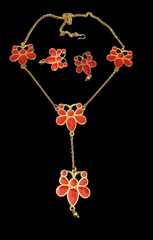 Copper_Based_Assamese_Traditional_Copper_Based_Red_Meenakari_Butterfly_Jewellery_Set
