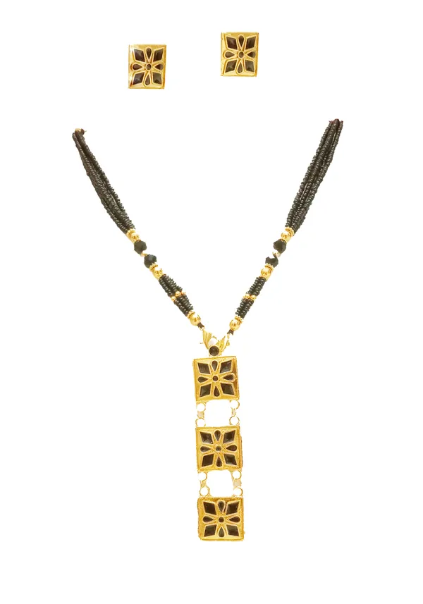 Assamese_Traditional_Gold_Plated_Black_Meenakari_Tassel_Jewellery_Set_For_Women_&_Girls