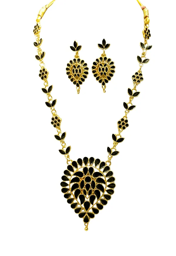 Assamese_Traditional_Gold_Plated_Black_Meenakari_Dugdugi_Chain_Jewellery_Set_For_Women_&_Girls
