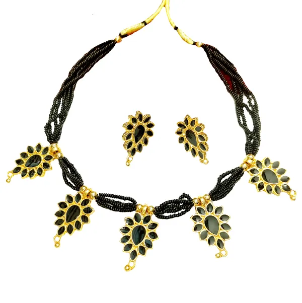 Assamese_Traditional_Gold_Plated_Black_Meenakari_Golpata_Necklace_Set_For_Women