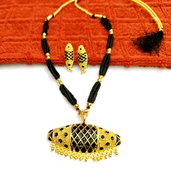 Assamese_Traditional_Gold_Plated_Black_Meenkari_Dholbiri_Tassel_Jewellery_Set_For_Women_&_Girls