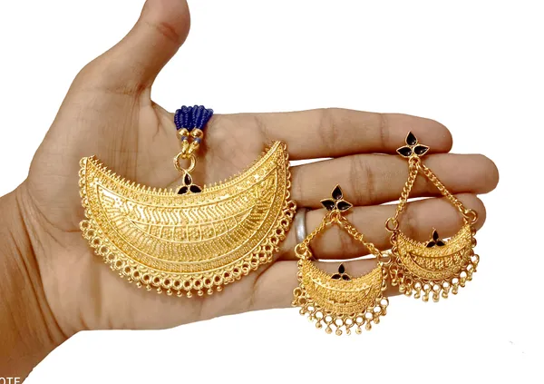 Assamese_Traditional_Gold_Plated_Blue_Colour_Joonbiri_Tassel_Jewellery_Set_For_Girls_&_Women