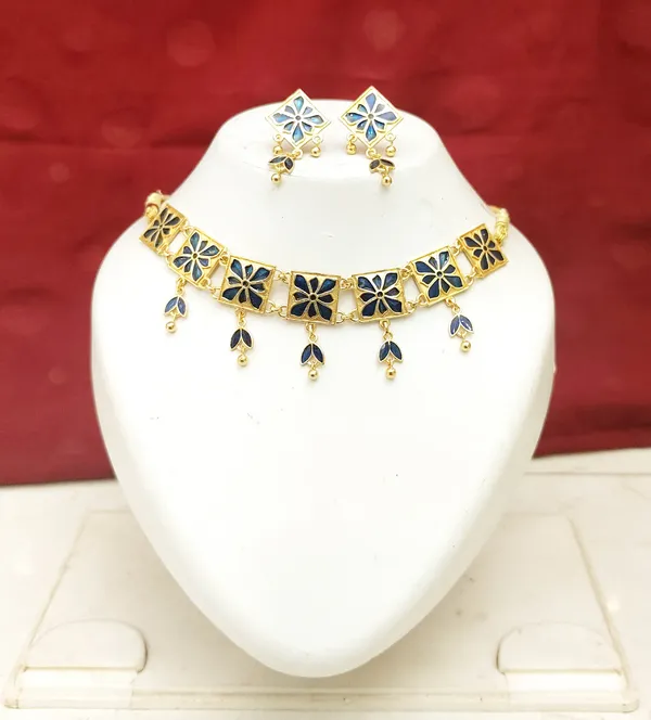 (Pack_Of_2)_Assamese_Traditional_Gold_Plated_Blue_Meenakari_Golpata_Necklace_Set_For_Women_&_Girls