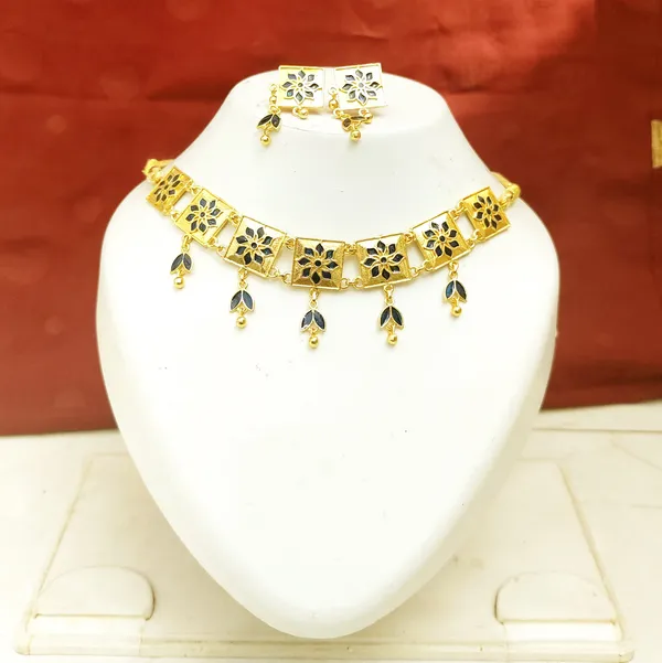 (Pack_Of_2)_Assamese_Traditional_Gold_Plated_Blue_Meenakari_Golpata_Necklace_Set_For_Women_&_Girls