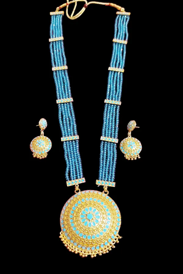 Copper_Based_Assamese_Traditional_Blue_Meenakari_Japi_Jewellery_Set