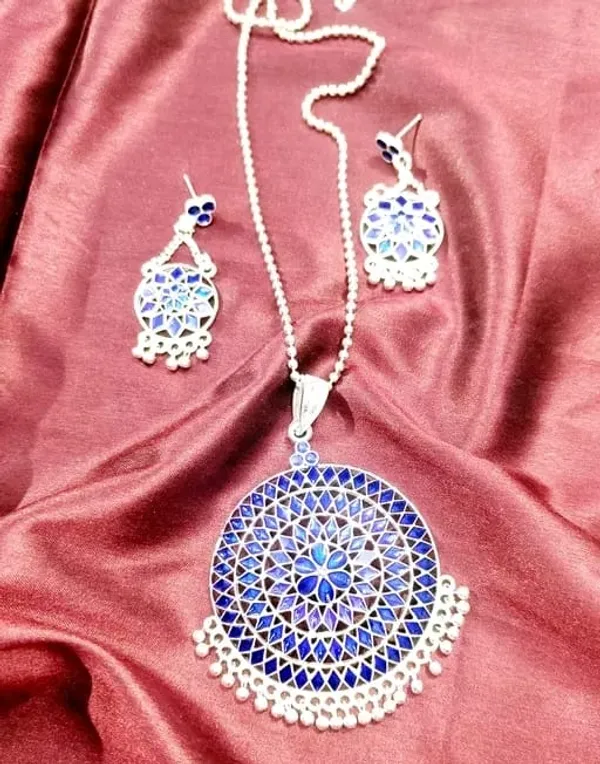 Assamese_Traditional_Silver_Plated_Blue_Meenakari_Japi_Chain_Jewellery_Set_For_Women_&_Girls