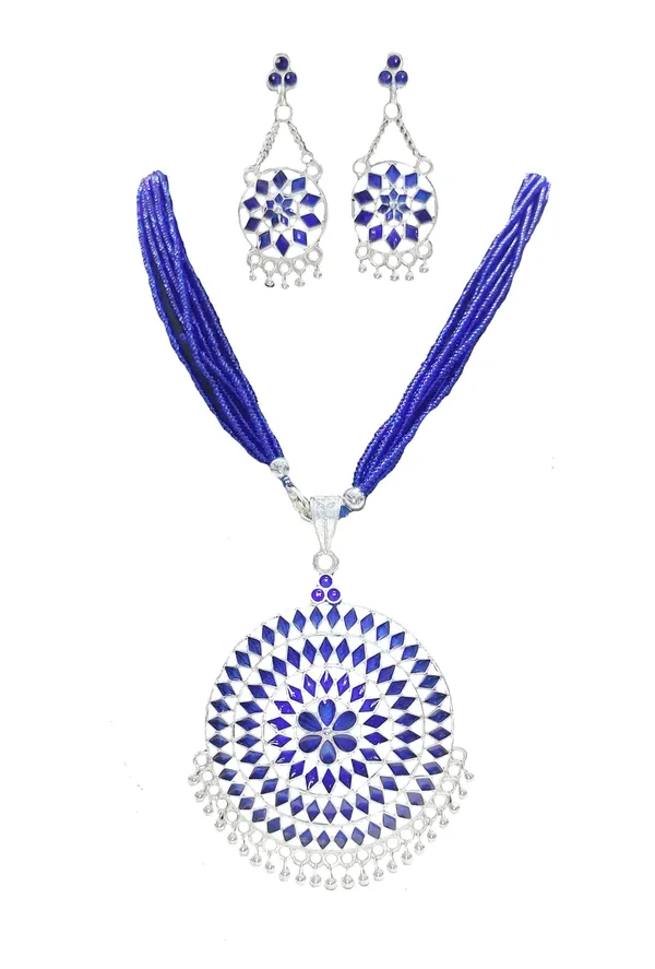 Assamese_Traditional_Blue_Silver_Meenakari_Japi_Jewellery_Set