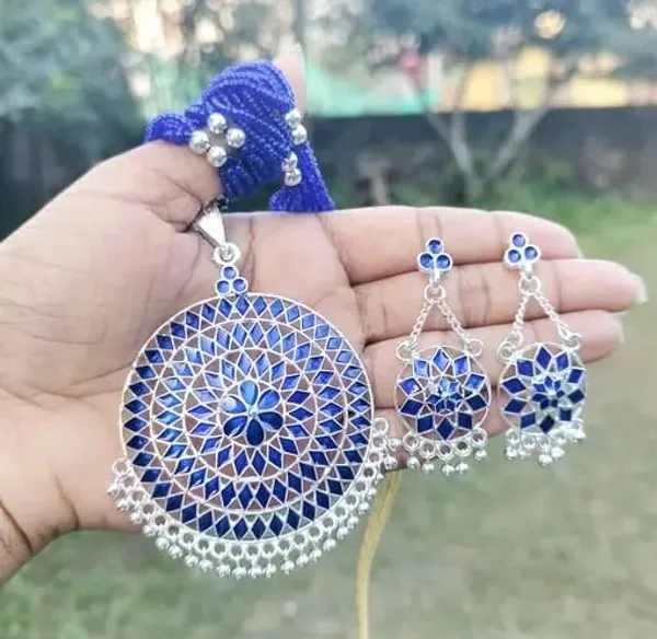 Assamese_Traditional_Blue_Silver_Meenakari_Japi_Jewellery_Set