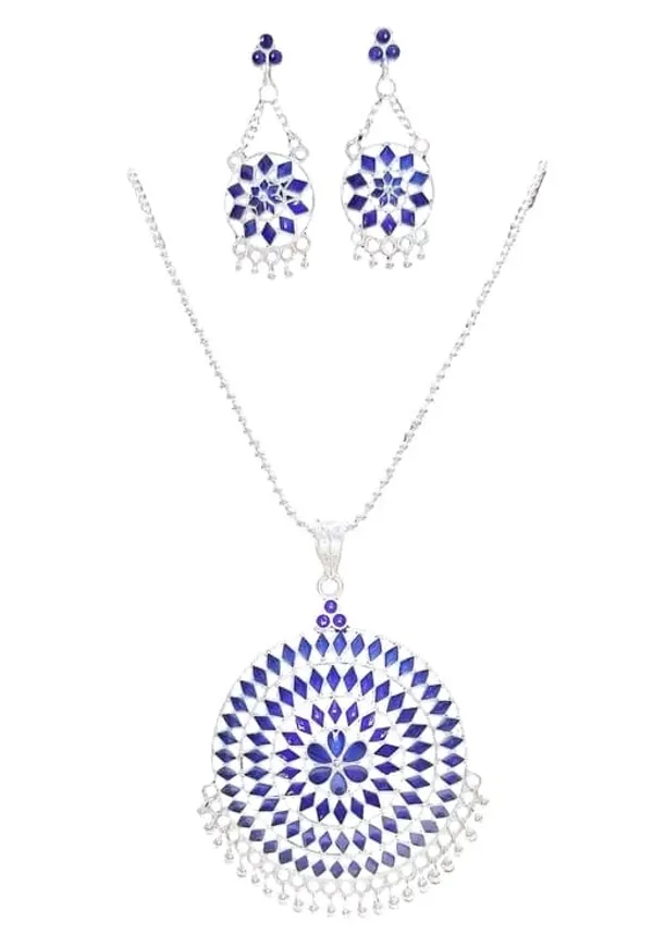 Assamese_Traditional_Silver_Plated_Blue_Meenakari_Japi_Chain_Jewellery_Set_For_Women_&_Girls