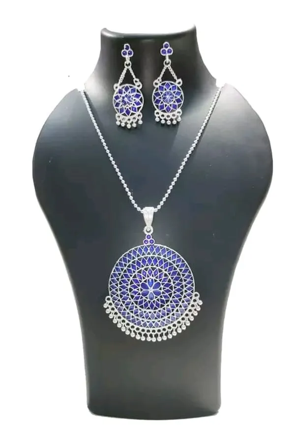 Assamese_Traditional_Silver_Plated_Blue_Meenakari_Japi_Chain_Jewellery_Set_For_Women_&_Girls