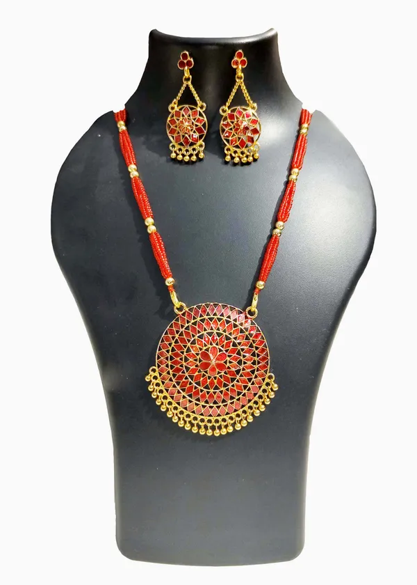 Assamese_Traditional_Double_Naka_Red_Meenakari_Japi_Jewellery_Set