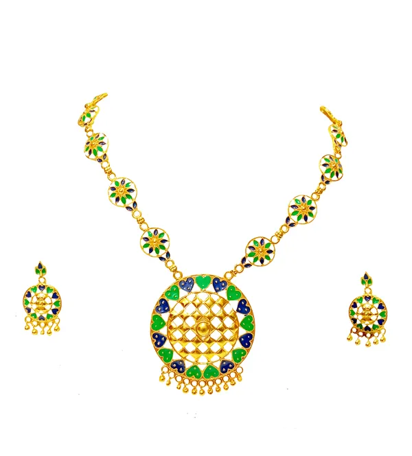 Assamese_Traditional_Green_Blue_Meenakari_Japi_Jewellery_Set