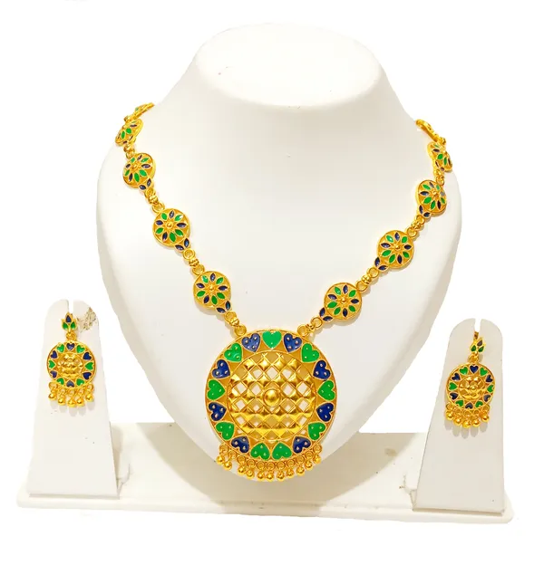 Assamese_Traditional_Green_Blue_Meenakari_Japi_Jewellery_Set