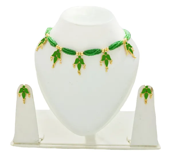 Assamese_Traditional_Gold_Plated_Green_Meenakari_Golpata_Necklace_Set_For_Women_&_Girls