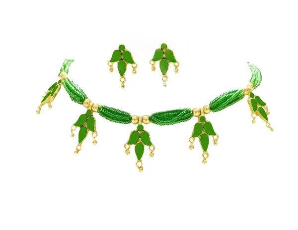 Assamese_Traditional_Gold_Plated_Green_Meenakari_Golpata_Necklace_Set_For_Women_&_Girls