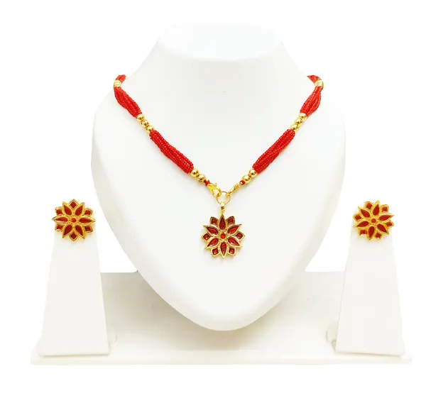 Assamese_Traditional_Red_Meenakari_Thuriya_Flower_Jewellery_Set