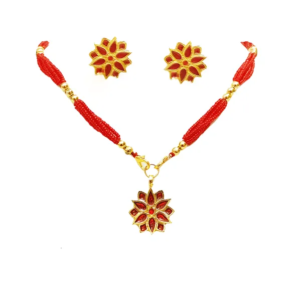 Assamese_Traditional_Red_Meenakari_Thuriya_Flower_Jewellery_Set