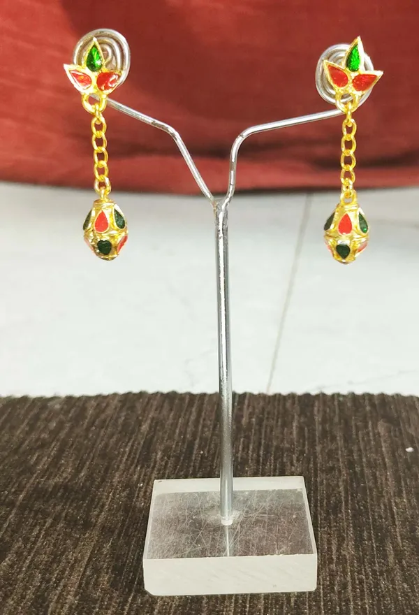 (Pack_Of_2)_Assamese_Traditional_Red_Green_Meenakari_Earring_Set