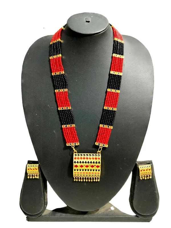 Assamese_Traditional_Gold_Plated_Red_Black_Minakari_Tassel_Jewellery_Set_For_Women_&_Girls