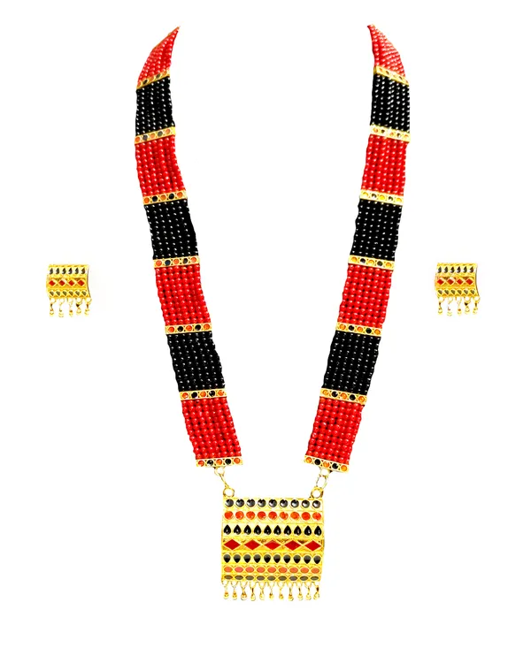 Assamese_Traditional_Gold_Plated_Red_Black_Minakari_Tassel_Jewellery_Set_For_Women_&_Girls