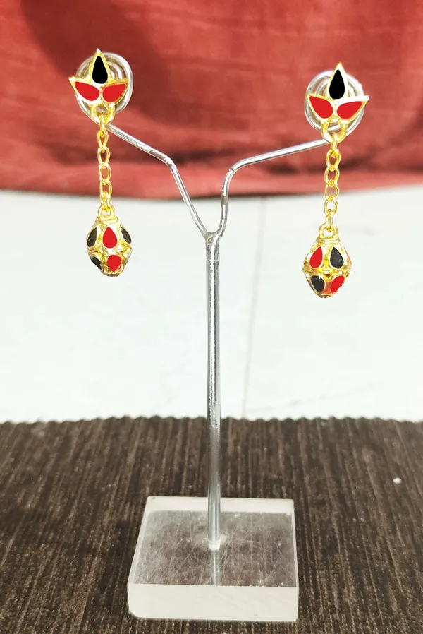 (Pack_Of_2)_Assamese_Traditional_Red_Black_Meenakari_Earring_Set