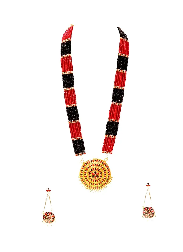 Assamese_Traditional_Gold_Plated_Red_Black_Meenakari_Japi_Tassel_Jewellery_Set_For_Women