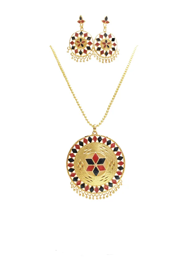Assamese_Traditional_Red_Black_Meenakari_Japi_Jewellery_Set