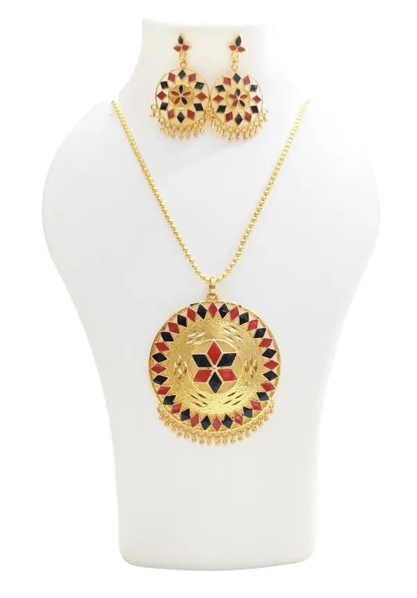 Assamese_Traditional_Red_Black_Meenakari_Japi_Jewellery_Set