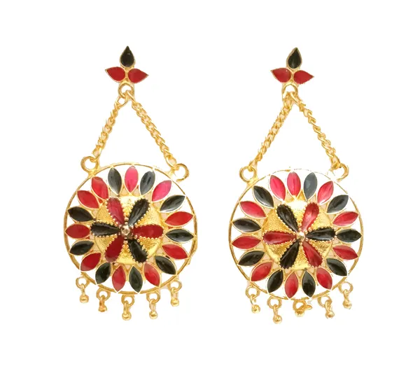 (Pack_Of_2)_Assamese_Traditional_Copper_Gold_Plated_Red_Black_Meenakari_Jhumka_Earring_Set