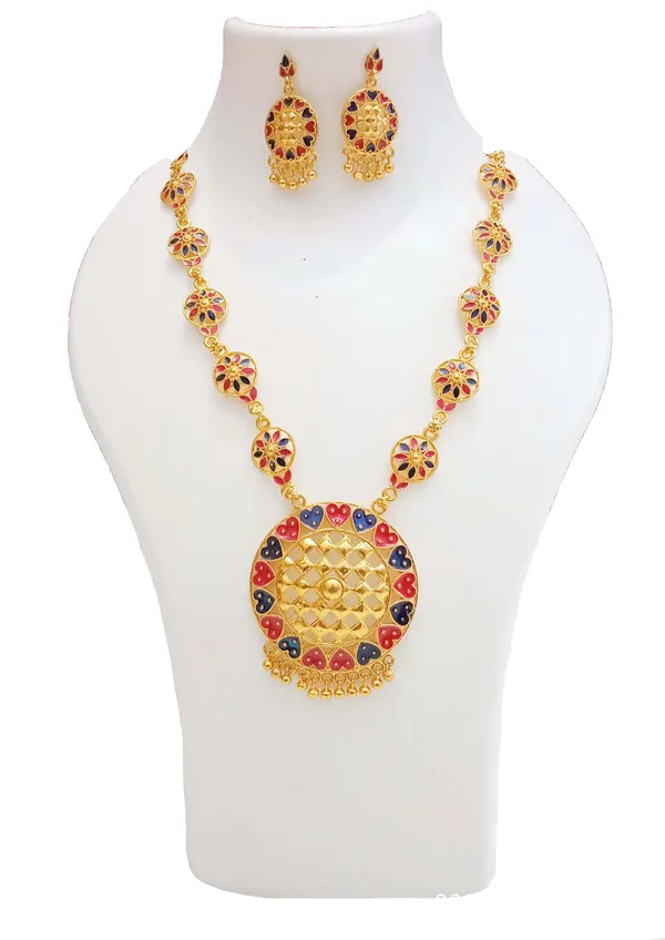 Assamese_Traditional_Gold_Plated_Red_Blue_Meenakari_Japi_Jewellery_Set_For_Women