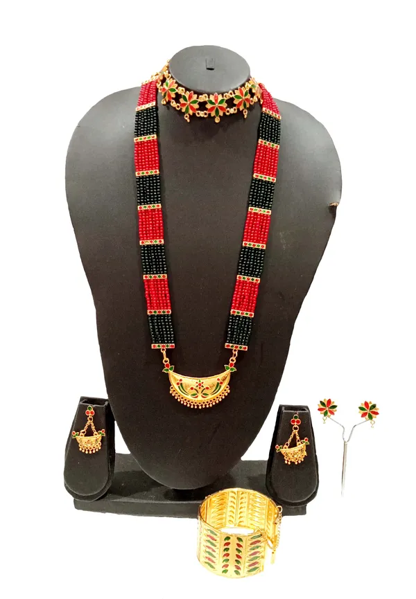 Assamese_Traditional_Red_Green_Meenakari_Bridal_Combo_Jewellery_Set