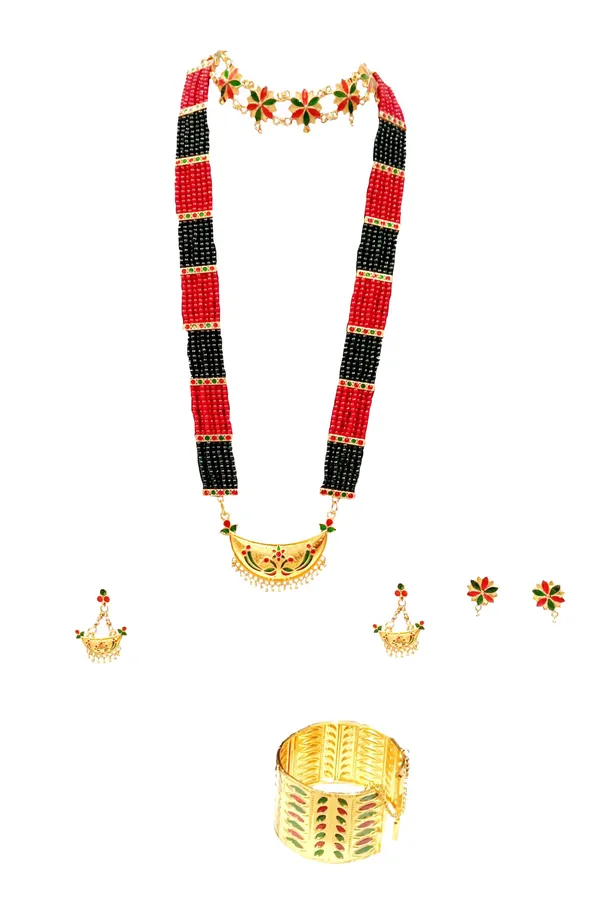 Assamese_Traditional_Red_Green_Meenakari_Bridal_Combo_Jewellery_Set