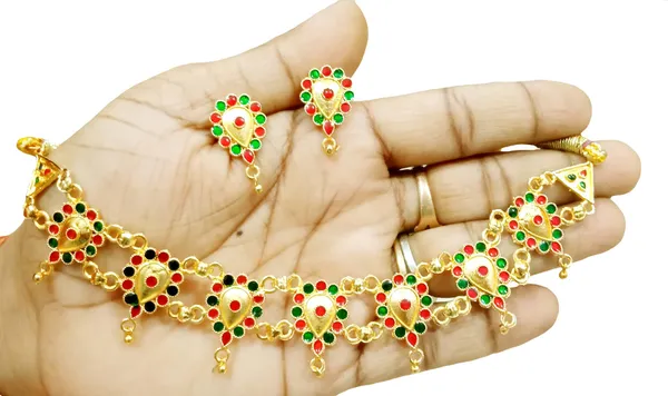 Assamese_Traditional_Red_Green_Meenakari_Golpata_Jewellery_Set