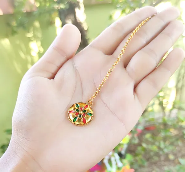(Pack_Of_2)_Assamese_Traditional_Gold_Plated_Red_Green_Meenakari_Maang_Tikka_For_Women