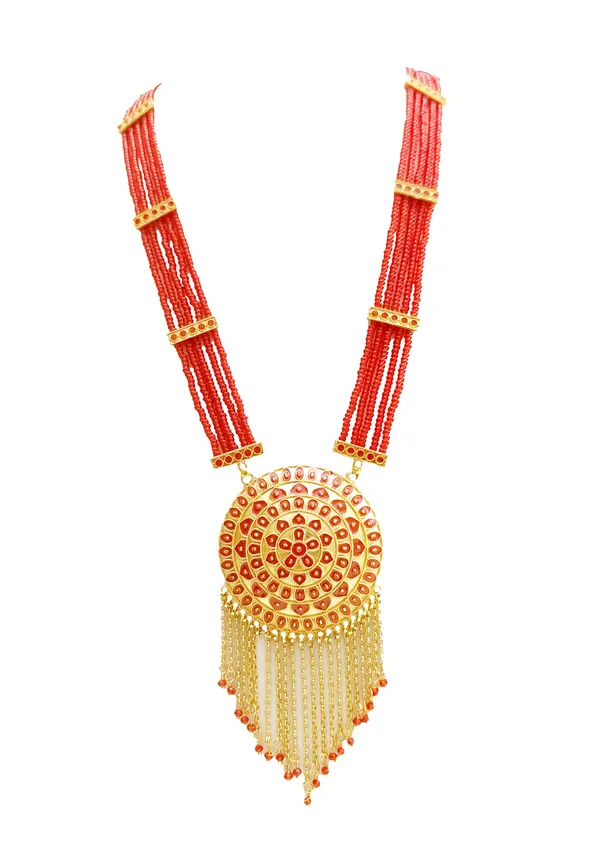 Assamese_Traditional_Gold_Plated_Red_Meenakari_Japi_Tassel_Jewellery_Set_For_Women_&_Girls