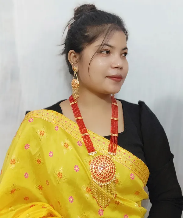 Assamese_Traditional_Gold_Plated_Red_Meenakari_Japi_Tassel_Jewellery_Set_For_Women_&_Girls