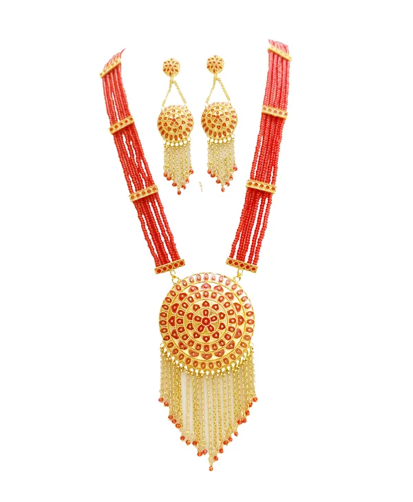 Assamese_Traditional_Gold_Plated_Red_Meenakari_Japi_Tassel_Jewellery_Set_For_Women_&_Girls