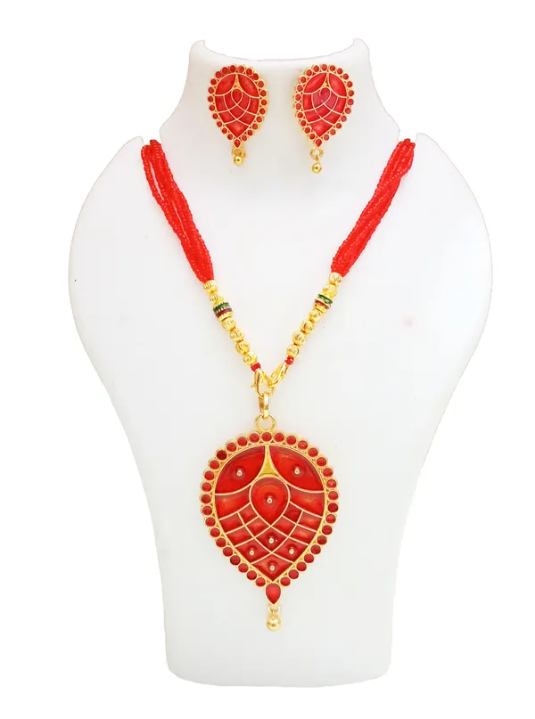 Assamese_Traditional_Gold_Plated_Red_Meenakari_Dugdugi_Tassel_Jewellery_Set_For_Women