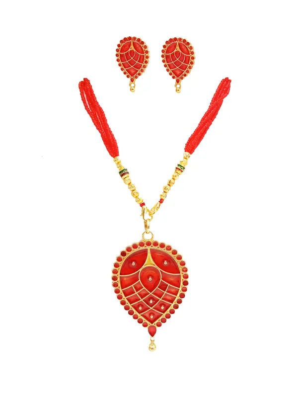 Assamese_Traditional_Gold_Plated_Red_Meenakari_Dugdugi_Tassel_Jewellery_Set_For_Women