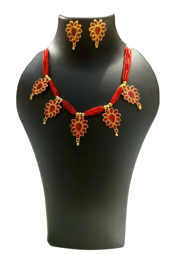 Assamese_Traditional_Red_Meenakari_Golpata_Jewellery_Set