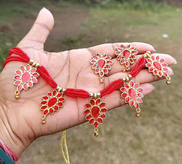 Assamese_Traditional_Red_Meenakari_Golpata_Jewellery_Set