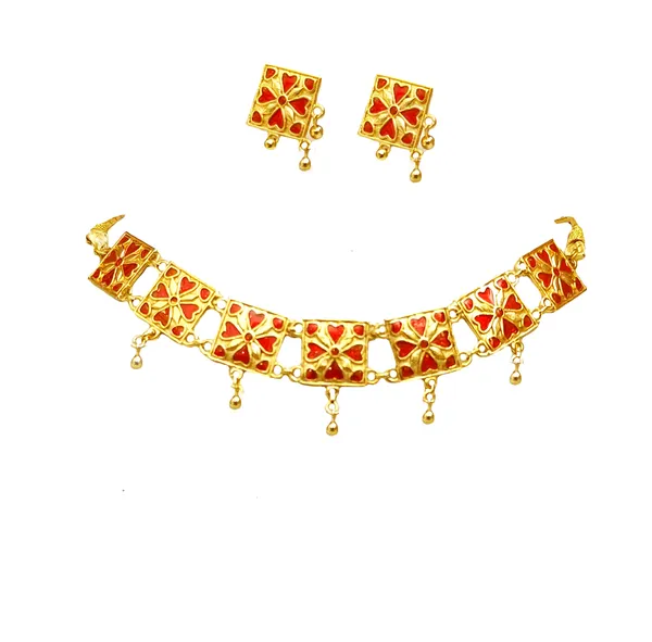 (Pack_Of_2)_Assamese_Traditional_Gold_Plated_Red_Meenakari_Golpata_Necklace_Set_For_Women_&_Girls