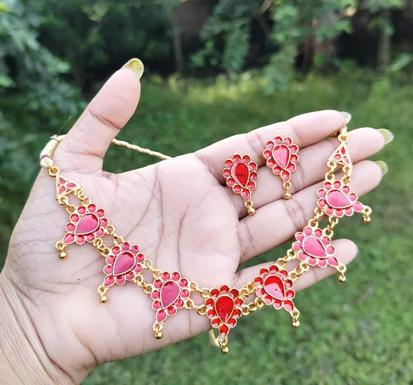 Assamese_Traditional_Red_Meenakari_Golpata_Jewellery_Set
