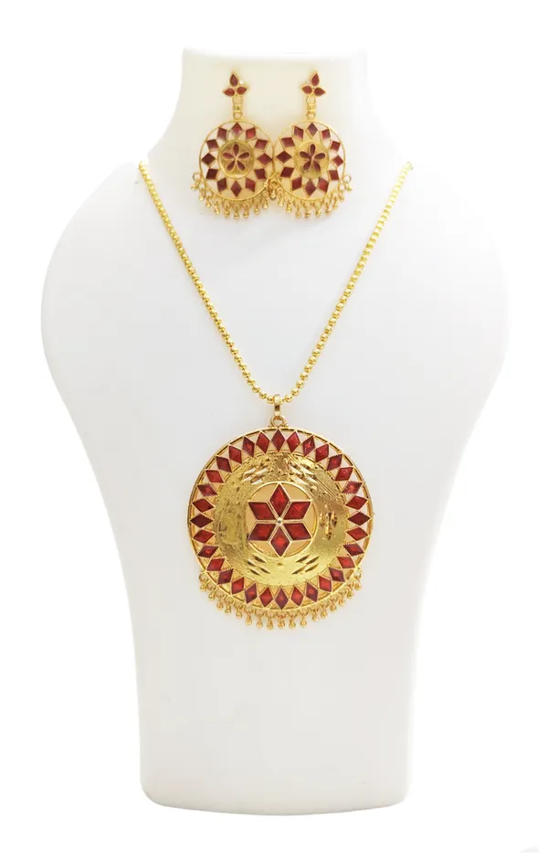 Assamese_Traditional_Red_Meenakari_Japi_Jewellery_Set