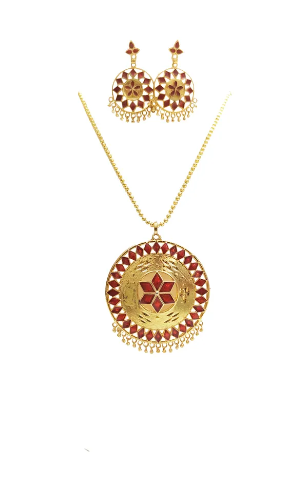 Assamese_Traditional_Red_Meenakari_Japi_Jewellery_Set
