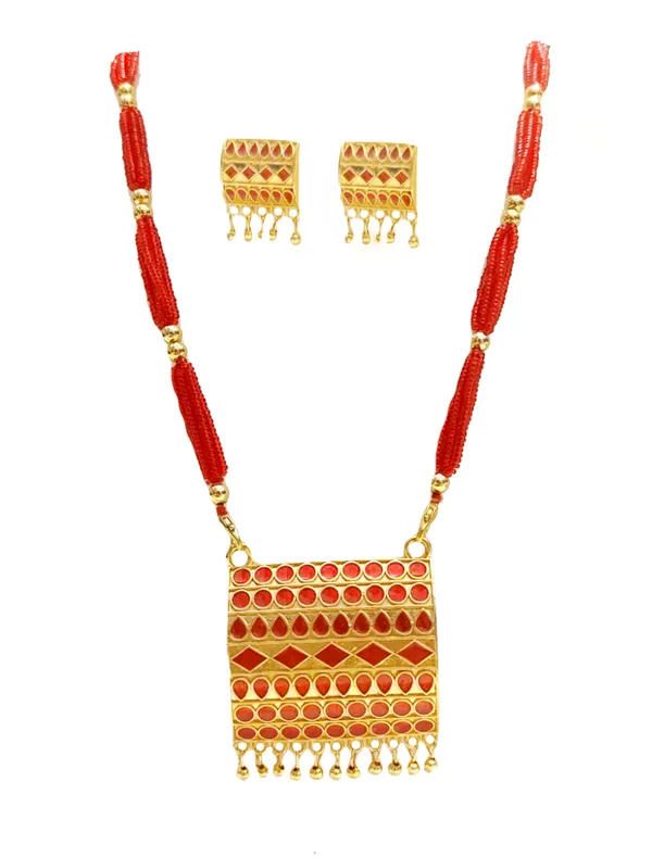 Assamese_Traditional_Gold_Plated_Red_Meenakari_Tassel_Jewellery_Set_For_Women_&_Girls