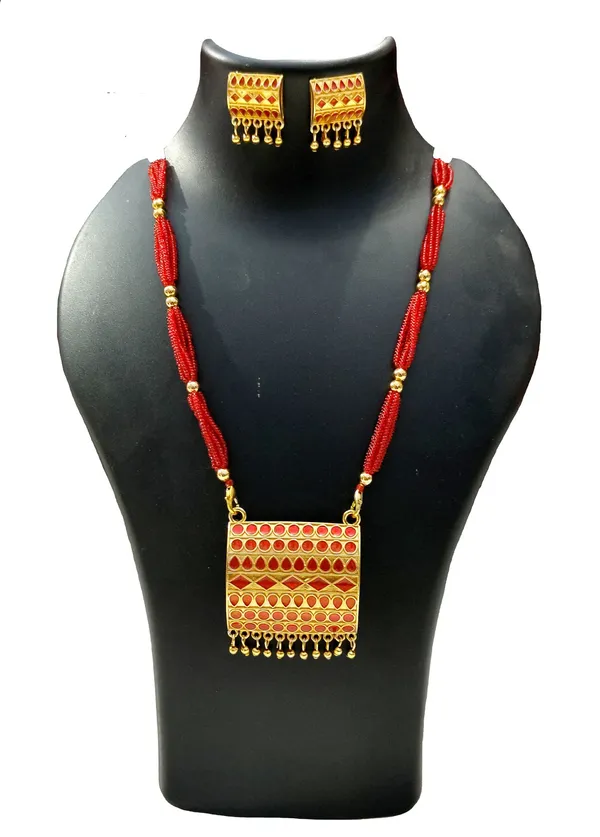 Assamese_Traditional_Gold_Plated_Red_Meenakari_Tassel_Jewellery_Set_For_Women_&_Girls